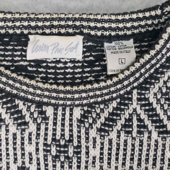 Vintage‎ Carson Pirie Scott Geometric Sweater Mens Large White Black Italy Made - Picture 3 of 5